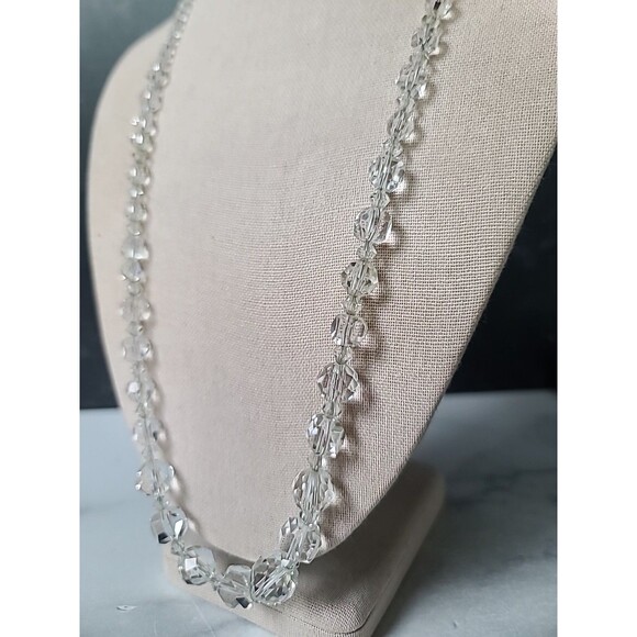 925 Sterling Silver Graduated Faceted Clear Glass Necklace Vintage - Picture 4 of 10